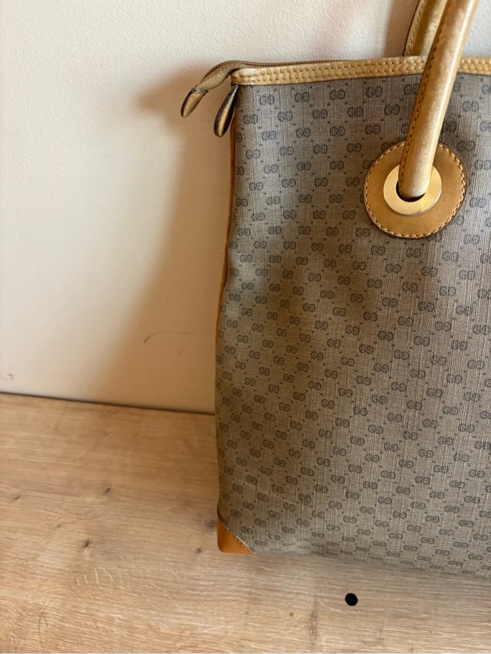 Authentic Gucci monogram canvas leather tote